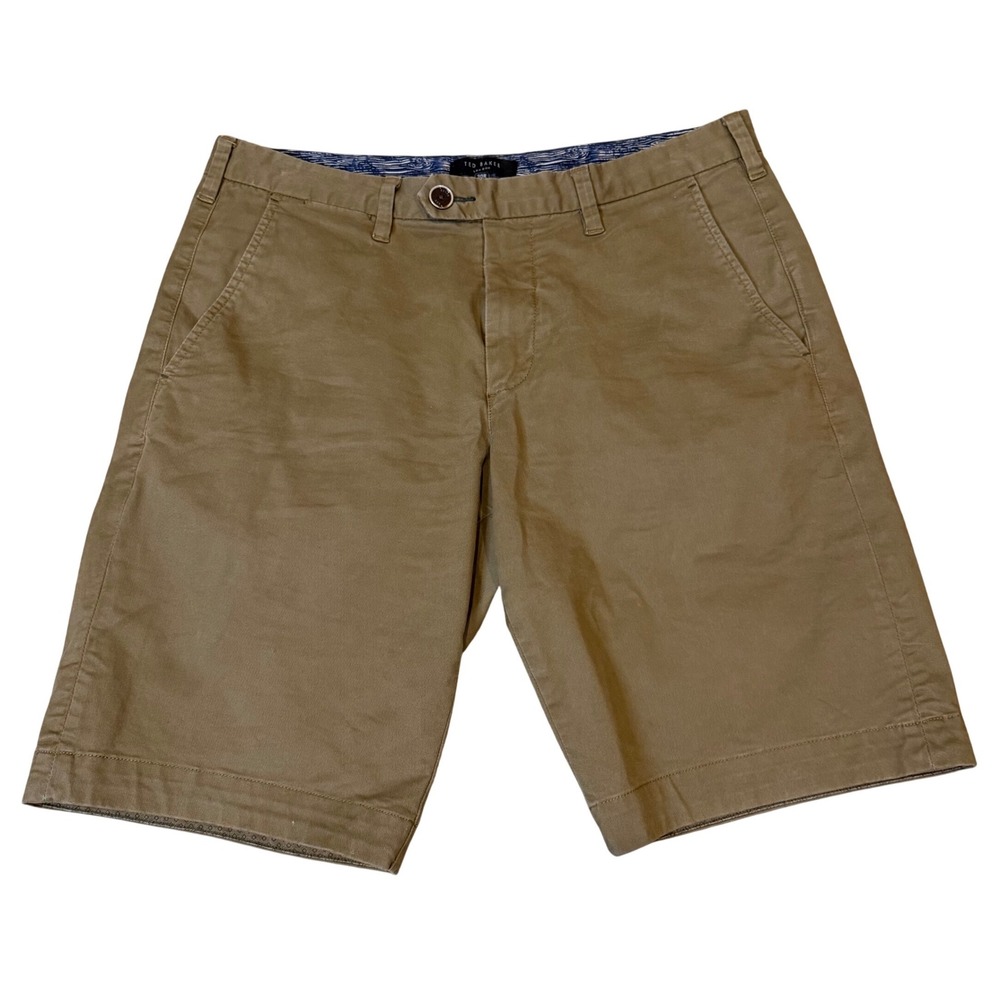 Ted Baker London Mens Chino Shorts Tan Khaki Cotton Blend Size 30R Flat Front